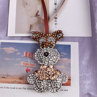 Colgante de Perro Schnauzer con Diamantes de Imitación al por Mayor, Adorno Colgante de Cachorro de Cristal con Correa de Cuero PU, Lindo Adorno para Coche de Mascota, Regalo