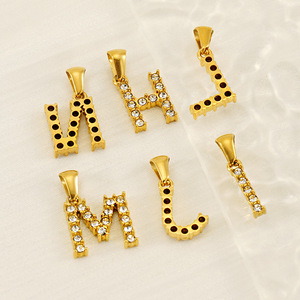 Golden Letter Pendant With White Zircon Inlay Alphabet Charm For Necklace Unisex Everyday Wear - Product Image 3