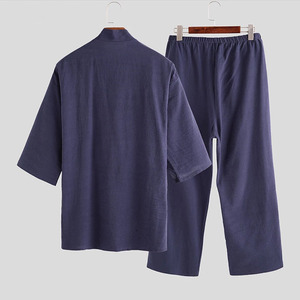 Mens Pigiama Kimono Set di Sesso Maschile Veste Abito 2 Pz/set Accappatoio Degli Indumenti Da Notte Allentato Uomo In Cotone Comodi <span class=keywords><strong>Pigiami</strong></span> Set - Product Image 2