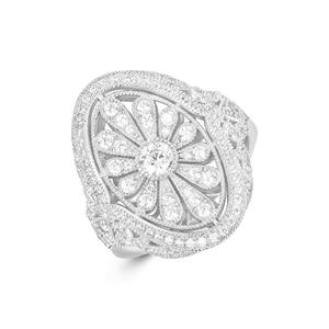 Bague en argent pur S925 de style vintage italien avec diamant en forme de marguerite, taille radiant, entièrement sertie de diamants, fleurs évidées, bague pour l'index - Product Image 5