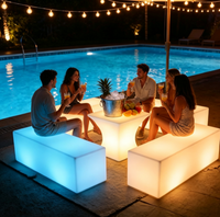 Chaise cube contemporaine lumineuse à LED pour location, banc droit, siège lumineux d'extérieur pour hôtels - Matériau PE, sièges de bar pour discothèques, tabourets de bar