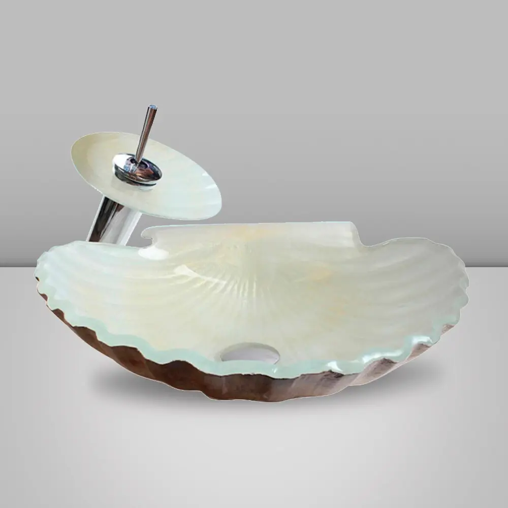 YINGJIE — évier en verre trempé en forme de coquille de perles, bassin d'art, de salle de bain, lavage des mains