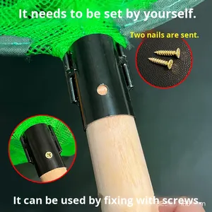 Filet de pêche et d'élevage spécial en fer robuste et durable, avec poignée en bois massif à bords renforcés, maille anti-usure de 3 mm, 120 cm - Product Image 4
