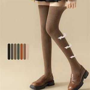 Großhandel Plain Black White School Lange Uniform Socken Frauen Baumwolle über den Knies trümpfen Oberschenkel High Stock - Product Image 1