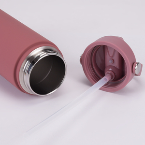 Bottiglia d'acqua sportiva da 500ml S.S con coperchio in paglia a bocca larga-Thermos con manico portatile isolato per escursioni in palestra all'aperto - Product Image 4