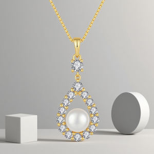 שרשרת פנינים וכסף שרשרת פנינים וזהב בצורת טיפה של נשים בצורת תליון 8 מ "מ - Product Image 4