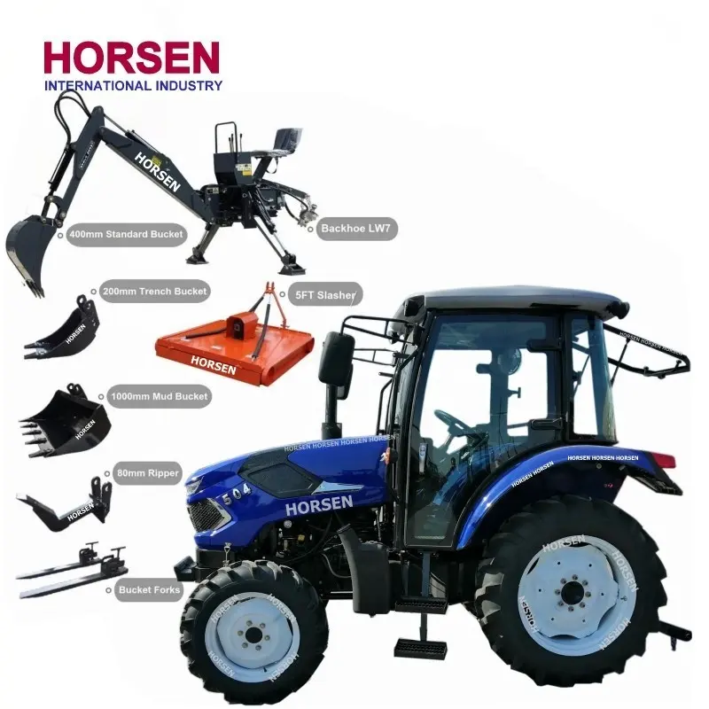 HORSEN CHINA 50hp 55hp 60hp 4wd 4x4 traktor 504 farm tractors with heated and ac cab , front loader for agriculture