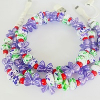 Câble de charge USB décoratif multifonctionnel, artisanal, avec nœud violet mignon et perles colorées esthétiques