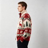 Cardigan tricoté personnalisé à motif de personnage respirant pour l'hiver, pull de Noël décontracté chaud à col roulé pour homme