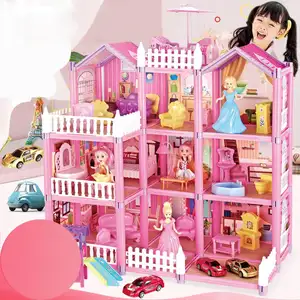 迷你娃娃屋小女孩搞笑屋儿童假装玩塑料娃娃屋带玩具家具室内2021