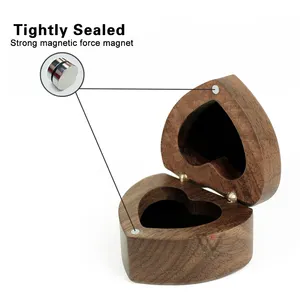 Luxus Qualität Walnuss Holz Herzform Ohrringe Ring Box Verlobung Ehering Boxen
