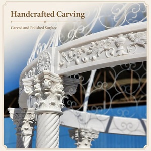 Gazebo Rotondo in Marmo Bianco YouFine Stile Castello Inglese, Grande Padiglione in Pietra Intagliata a Mano per Esterni con Cupola in Ferro Battuto - Product Image 2