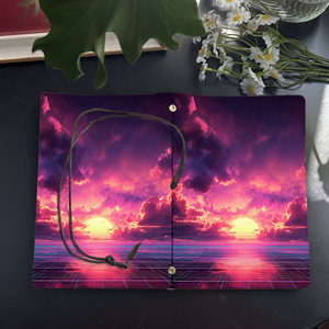 Cuaderno A6 hecho a mano, hojas reemplazables, recuerdo elegante para grandes reuniones de negocios con Sol, nubes, estrellas, rejilla como superficie - Product Image 4