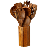Ustensiles de cuisine en bois de haute qualité, ensemble de cuisine, ustensiles de cuisine en bois avec support