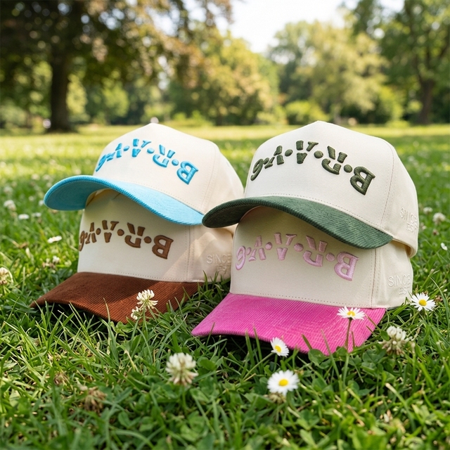 Unisex Fashion Vintage Retro Custom Logo 3D Raised Embroidery Corduroy 5-Panel Hat Baseball Caps