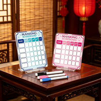 Tableau de score de mahjong en acrylique, style bleu rose, suivi des scores effaçable avec marqueurs, panneau de comptage des scores pour jeu de bureau