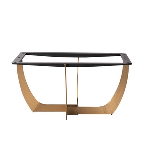 Chân bàn ăn bằng gỗ, đá, kính 71 inch, màu vàng hồng, mặt bàn kính hình oval cố định, mạ điện, thép không gỉ đánh bóng, đồng thau. - Product Image 2