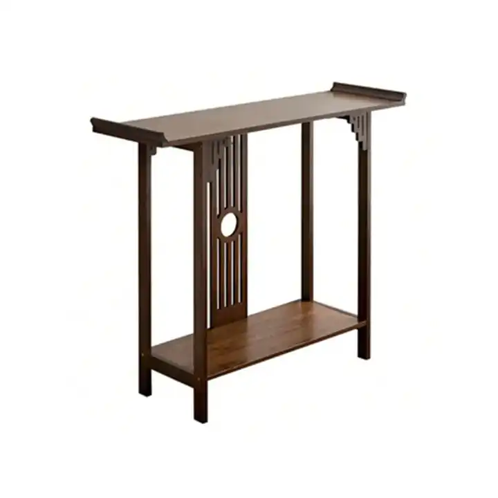 Walnut-Colored Double Layer Entrance Table 102*29*83cm Bamboo Material No Drawer