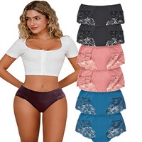 U537 Bragas de bikini de punto de cintura media de alta calidad, 95% algodón, con estampado floral sexy y teñido liso para mujer