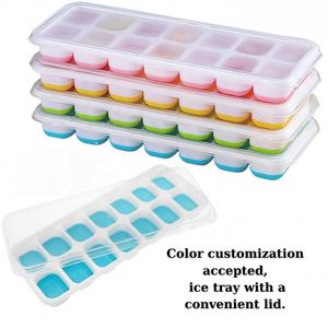 ถาดพร้อมฝาปิด 14 ช่อง แม่พิมพ์ทำน้ำแข็งแบบถอดง่าย ปลอดสาร BPA ประหยัดพื้นที่และสามารถวางซ้อนกันได้ สำหรับช่องแช่แข็งที่บ้าน - Product Image 2