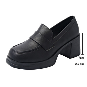 Nouvelles chaussures en cuir de style britannique pour le printemps, à semelle épaisse, grande taille, talon épais, chaussures rétro à talons hauts pour femmes - Product Image 6