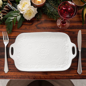 Vassoio Snack per formaggio in ceramica bianca da 11 pollici Vintage piatto da portata di natale con manici decorativi piatti e piatti - Product Image 2