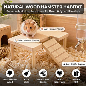 Plataforma de madera para hámster con escaleras, rectangular, multifuncional, mueble para mascotas de interior para hámsters pequeños - Product Image 5