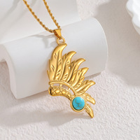 Collier Pendentif en Acier Inoxydable Étanche à l'Eau, Style Bohème Naturel, Turquoise Ethnique Vintage, Bijoux de Mode en Gros pour Femmes