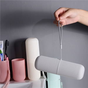 Estuche portátil de viaje para cepillo de dientes con rayas verticales, soporte para pasta de dientes y cepillo, vaso para enjuague bucal, vaso para enjuague, para viaje - Product Image 4