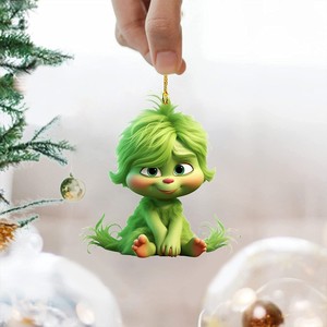 Adorno Navideño de Acrílico Plano con Diseño de Bebé <span class=keywords><strong>Grinch</strong></span>, Decoración para Árbol de Navidad, Estilo Moderno y Minimalista - Product Image 3