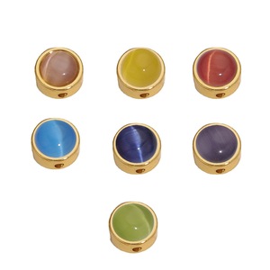 Cuentas Redondas de Acero Inoxidable con Baño de Oro PVD de 18K y Piedra Ojo de Gato para Fabricación de Joyería, Pulseras y Collares |   Hipoalergénico e Impermeable - Product Image 5