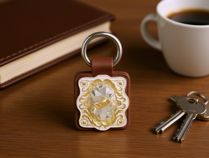 Portachiavi quadrato in lega di zinco bianco e oro, catena portachiavi in metallo per regali e artigianato - Product Image 2