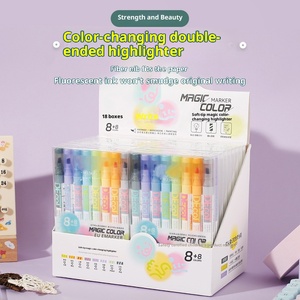 Venta al por mayor de dos cabezales que cambian de color resaltador conjunto con punta de cepillo de plástico resaltador para estudiantes - Product Image 3