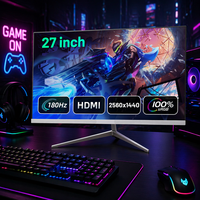 Moniteur de jeu plat sans cadre 27 pouces 2K QHD 2560x1440 180Hz avec haut-parleurs intégrés, panneau IPS 100% NTSC/SRGB, DP/VGA