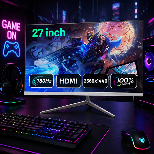 180Hz 27 Inch 2K QHD 2560x1440 Gaming Monitor Built-in Speakers 100% NTSC 100% SRGB IPS Panel Frameless for DP VGA PC Monitor