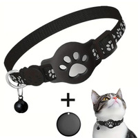Collier de suivi pour animaux de compagnie compatible Apple (rose et noir avec empreinte de patte) – Étanche, avec design réfléchissant pour chats, compatible Apple Find My