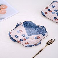 Service de table en céramique rétro japonais XC - Passe au micro-ondes et au lave-vaisselle Durable Comprend des bols des cuillères des assiettes Bleu Blanc Brun