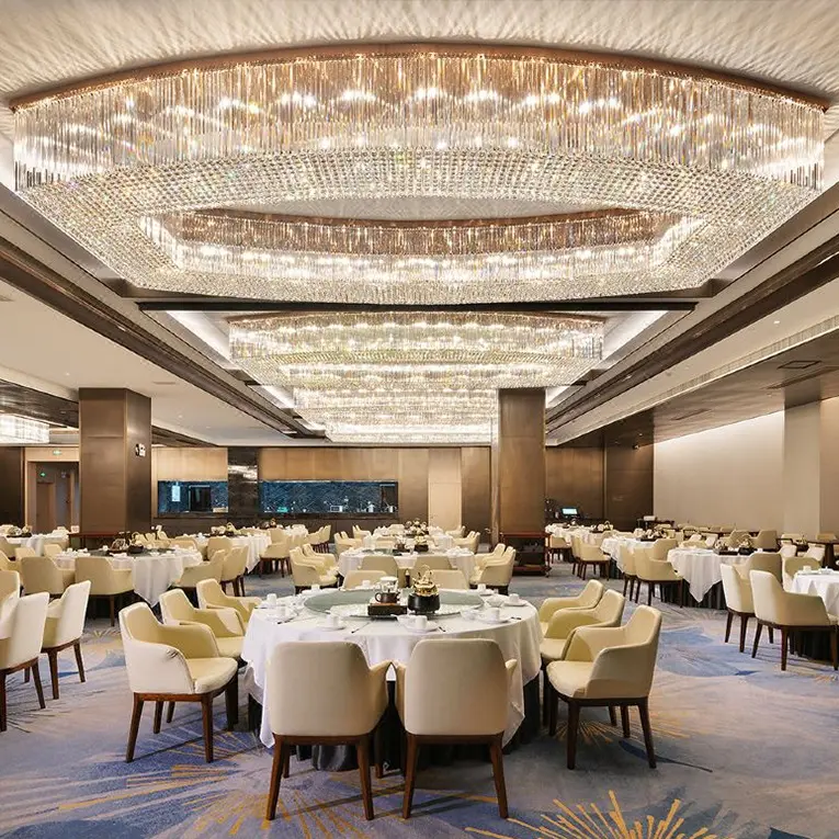 Gran proyecto de ingeniería boda banquete salón colgante luz restaurante Hotel vestíbulo Villa gran araña de cristal LED personalizada