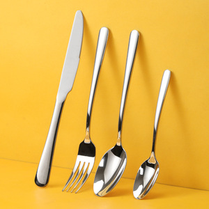 Juego de Cubiertos de Acero Inoxidable 304, Elegante y Reforzado, Cuchillo, Tenedor y Cuchara para Carne, Serie <span class=keywords><strong>Viya</strong></span>, Estilo Minimalista, Pulido Espejo, para Hotel - Product Image 1