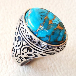 Bague en argent avec pierre turquoise rétro pour <span class=keywords><strong>homme</strong></span> et femme, bijoux vintage de <span class=keywords><strong>luxe</strong></span>, anniversaire - Product Image 1