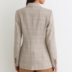 Blazer a Cuadros Cruzado para Mujer, Estilo Vintage Casual, de Algodón y Lino en Tonos Neutros - Product Image 3