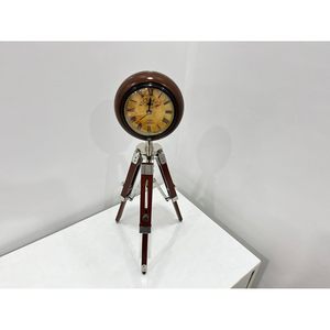 Horloge de table nautique vintage avec support trépied, horloge de bureau analogique ronde en bois pour salon et chambre à coucher - Product Image 6