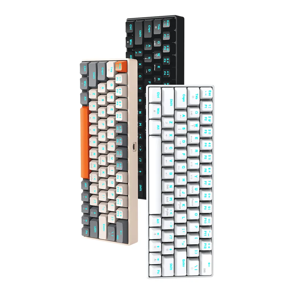 T30 Keyboard mekanis RGB, lampu latar berkabel/nirkabel 2.4G Bluetooth Tablet Desktop komputer e-sport permainan 63 tombol