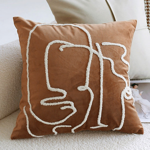 <span class=keywords><strong>Federa</strong></span> Vintage Nordica Quadrata in Tela <span class=keywords><strong>Marrone</strong></span> Crema con Motivo Pied-de-Poule per Letto e Divano del Soggiorno dal Design Moderno e Semplice - Product Image 6