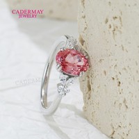 Cadermay Labor-Gezüchteter Padparadscha-Saphir-Ring 925 Silber Moissanit Seitenstein Ovaler Verlobungsring Feiner Schmuck für Damen