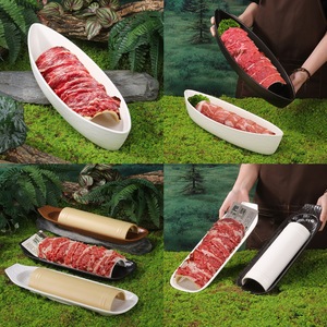 Vajilla creativa estilo montaña para hot pot: plato con forma de barco para hielo seco con separador, plato para carne recién cortada y carne de res con textura marmoleada - Product Image 4