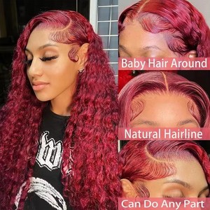 Perruque en cheveux humains vierges brésiliens à ondulation profonde en gros, 13x4, 99J bordeaux, dentelle suisse transparente HD, frontal pour femmes noires - Product Image 4