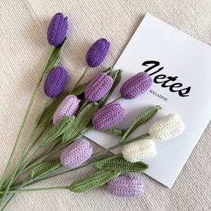 Bouquet fatto a mano <span class=keywords><strong>di</strong></span> <span class=keywords><strong>fiori</strong></span> <span class=keywords><strong>di</strong></span> filo per tessere uncinetto prodotto finito tulipano bocciolo chiuso - Product Image 3