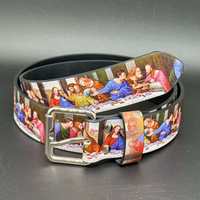 Ceinture Jiahao Streetwear à motif Peinture à l'huile La Cène, style vintage, tendance High-Street, unisexe, avec boucle en alliage