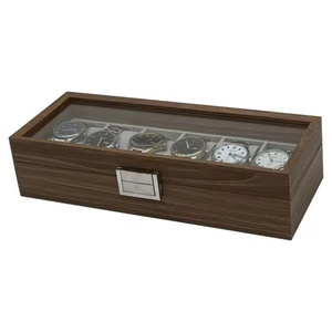 Nouvelle boîte de rangement et de présentation pour montres en bois grain noyer noir, style carré, ensemble de 6, matériaux recyclés écologiques, résistante aux chocs, SAIKE - Product Image 5